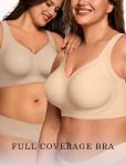 OEAK Womens Wireless Bras Supportive Seamless Full Coverage Bra Push Up Comfortable Bra No Underwire Everyday Tshirt Bras Creamy Beige L