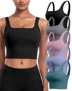 5-Pack Women's Longline Sports Bras - Square Neck