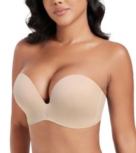 DotVol Push up Lift Women's Bra Seamless Wireless Anti-Slip Strapless brallate with Shape Support(Beige,38DD)