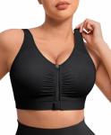 FeelinGirl No Underwire Zip Front Bra - Black XXL