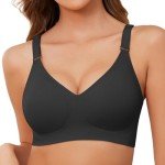 TOMEEK Bras for Women Non Wired Support Full Coverage Push up V Neck Seamless Wireless Bra Ladies Comfort Everyday Bras Zero Feel Bralettes with Pads(Light Black,M)