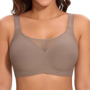 Cavotor Non Wired Bras for Women Seamless Push Up Bra T Shirt Soft Comfort Support Bras for Saggy Breasts Lace Wireless Bralettes with Bra Extender (Coffee,L)