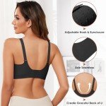 TOMEEK Bras for Women Non Wired Support Full Coverage Push up V Neck Seamless Wireless Bra Ladies Comfort Everyday Bras Zero Feel Bralettes with Pads(Light Black,M)