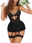 Black Lace Corset Dress Set for Women