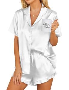 Ekouaer Women's Satin Ruffle Pajama Set