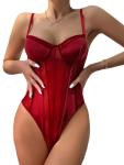 Lilosy Sheer Red Strappy Mesh Babydoll Teddy