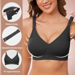 TOMEEK Bras for Women Non Wired Support Full Coverage Push up V Neck Seamless Wireless Bra Ladies Comfort Everyday Bras Zero Feel Bralettes with Pads(Light Black,M)