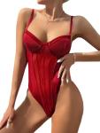 Lilosy Sheer Red Strappy Mesh Babydoll Teddy