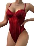 Lilosy Sheer Red Strappy Mesh Babydoll Teddy