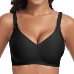 Cavotor Women Seamless Bra Non Wired Push Up Support Bras for Saggy Breasts Wireless T Shirt Soft Comfort Ladies V Neck Padded Bralettes with Extender (Black,3XL)