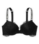 Victoria's Secret Very Sexy Shine Strap Push Up Bra, Adds One Cup Size, Plunge Neckline, Bras for Women, Black Lace, 38DD