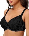 Svmer Women‘s Lace Bra Plus Size Comfortable Ladies Support Underwire Push Up Bra All Black 38DD