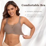 Cavotor Non Wired Bras for Women Seamless Push Up Bra T Shirt Soft Comfort Support Bras for Saggy Breasts Lace Wireless Bralettes with Bra Extender (Coffee,L)