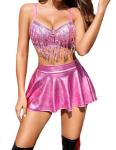 Avidlove Pink Sequin Babydoll Lingerie Set