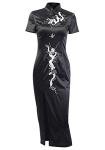 Gothic Dragon Embroidered Black Cheongsam Dress