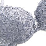 Wingslove Women's Push Up Bra Lace Comfort Padded Bra Add 1 Cup Brassiere Plunge Underwire Bra Lift Up Bras (Grey, 38C)