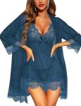 Sexy 3-Piece Babydoll and Lace Kimono Set
