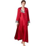 Red Satin Nightgown and Robe Set with Lace