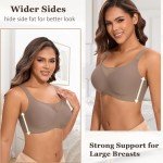 Cavotor Non Wired Bras for Women Seamless Push Up Bra T Shirt Soft Comfort Support Bras for Saggy Breasts Lace Wireless Bralettes with Bra Extender (Coffee,L)