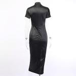 Gothic Dragon Embroidered Black Cheongsam Dress