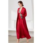 Red Satin Nightgown and Robe Set with Lace