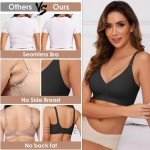 TOMEEK Bras for Women Non Wired Support Full Coverage Push up V Neck Seamless Wireless Bra Ladies Comfort Everyday Bras Zero Feel Bralettes with Pads(Light Black,M)