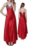 Red Satin Nightgown and Robe Set with Lace