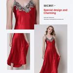 Red Satin Nightgown and Robe Set with Lace