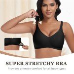 Cavotor Women Seamless Bra Non Wired Push Up Support Bras for Saggy Breasts Wireless T Shirt Soft Comfort Ladies V Neck Padded Bralettes with Extender (Black,3XL)