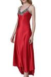 Red Satin Nightgown and Robe Set with Lace