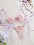 Lilosy Lavender Purple Strappy Push-Up Lingerie Set