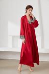Red Satin Nightgown and Robe Set with Lace