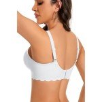 ANGOOL Seamless Bras for Women Wire Free Push Up V Neck Padded Bralette Soft Support Full Coverage Comfort Women Bra, White, L
