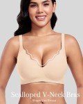 Vinfact Women's Bras Plunge V Floral Non Wired Bra Wireless Push up Bra Padded Comfort Everyday BraBeige XXL