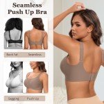 Cavotor Non Wired Bras for Women Seamless Push Up Bra T Shirt Soft Comfort Support Bras for Saggy Breasts Lace Wireless Bralettes with Bra Extender (Coffee,L)