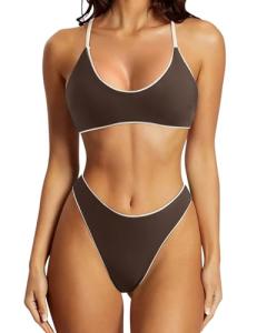 Sexy High Waisted Reversible Thong Bikini Set