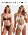 Sexy High Waisted Reversible Thong Bikini Set