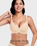 Vinfact Women's Bras Plunge V Floral Non Wired Bra Wireless Push up Bra Padded Comfort Everyday BraBeige XXL