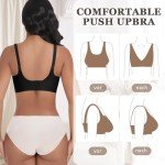 Cavotor Women Seamless Bra Non Wired Push Up Support Bras for Saggy Breasts Wireless T Shirt Soft Comfort Ladies V Neck Padded Bralettes with Extender (Black,3XL)
