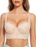 FallSweet Push Up Bras for Women Lace Plus Size Wide Back Underwire Longline Corset Bra(Beige, 38B)