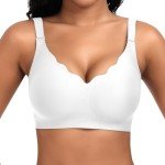 Cavotor Non Wired Support Bras for Women Wireless Push Up Bra Large Breasts Ladies Soft T Shirt Seamless Bra Padded V Neck Bralettes with Extender (White,2XL)