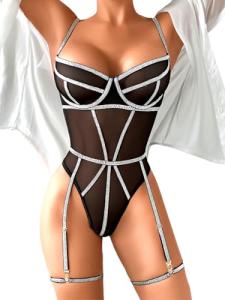 Sparkly Strappy Corset Bodysuit for Women