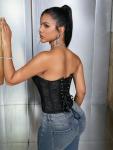 Lace Up Strapless Corset Bustier with Thongs