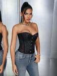 Lace Up Strapless Corset Bustier with Thongs