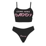 Strappy "Come Here Daddy" Lingerie Set - Black