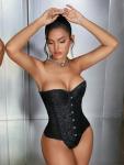 Lace Up Strapless Corset Bustier with Thongs
