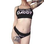 Strappy "Come Here Daddy" Lingerie Set - Black