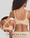 Vinfact Women's Bras Plunge V Floral Non Wired Bra Wireless Push up Bra Padded Comfort Everyday BraBeige XXL