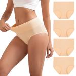 INNERSY Women's High Waist Cotton Briefs 4-Pack