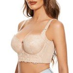 FallSweet Push Up Bras for Women Lace Plus Size Wide Back Underwire Longline Corset Bra(Beige, 38B)